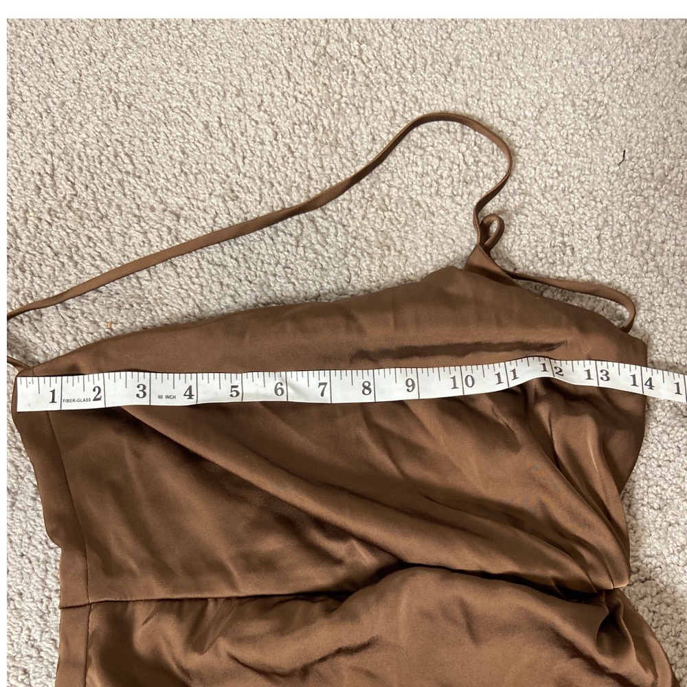 Contenta Brown Satin One Shoulder Midi Dress Ruched Bodycon XS - Picture 9 of 12